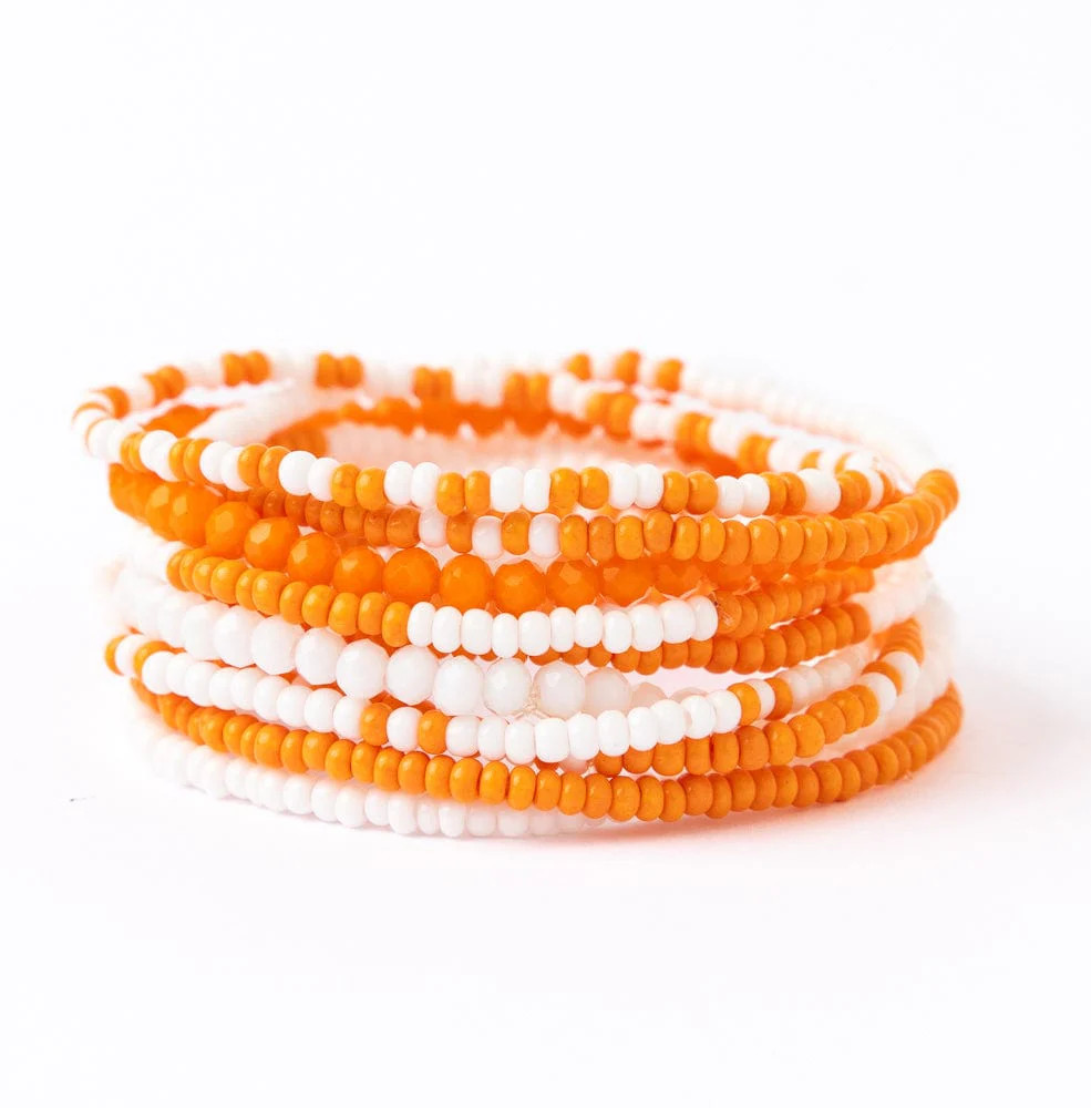 Game Day Color Block Beaded 10 Strand Stretch Bracelets Orange + White | INK+ALLOY