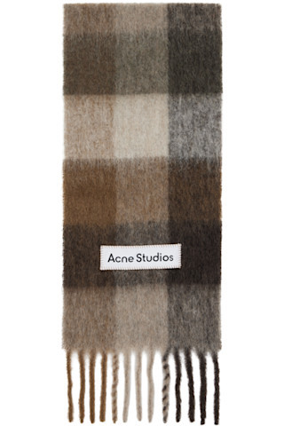 Brown & White Mohair Checked Scarf | SSENSE