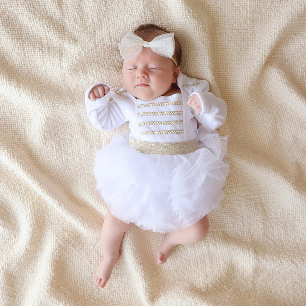 Solid White Girl Tulle Onesie | Posh Winter White Nutcracker | Posh Peanut