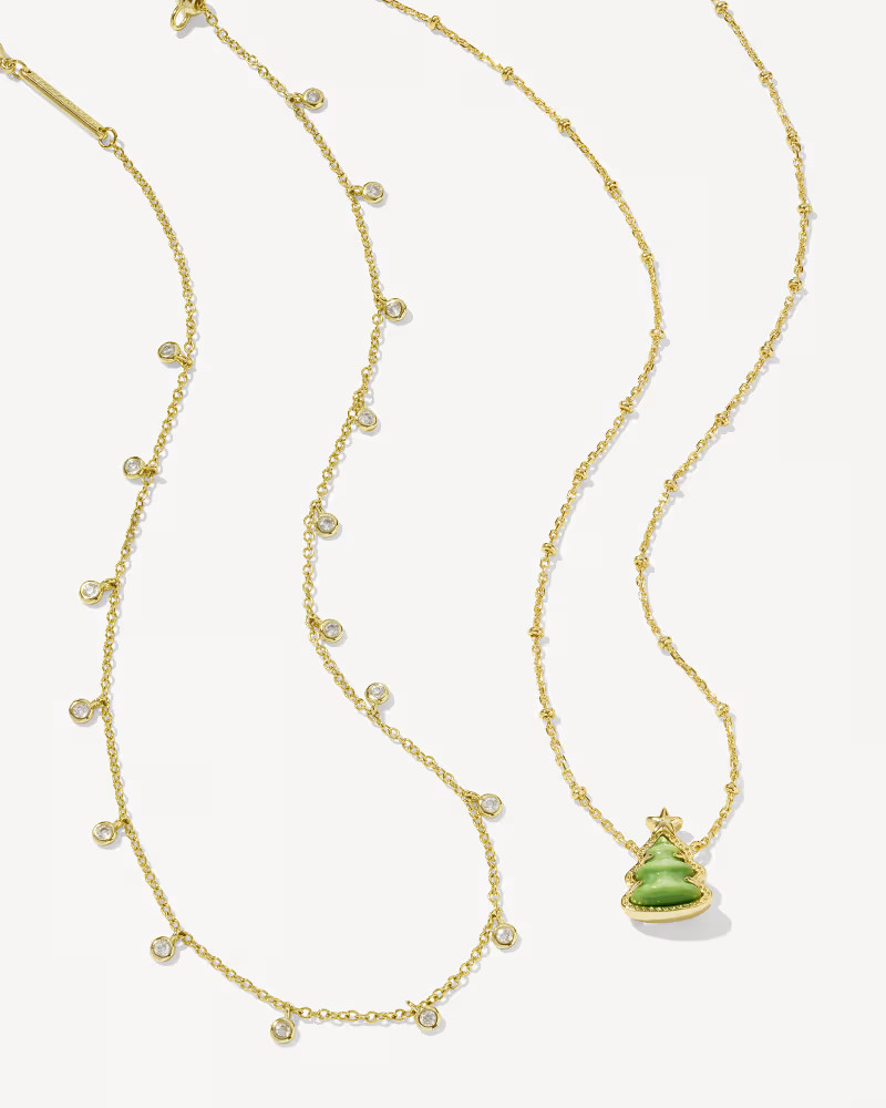 Holiday Tree Gold Short Pendant Necklace in Green Quartzite | Kendra Scott