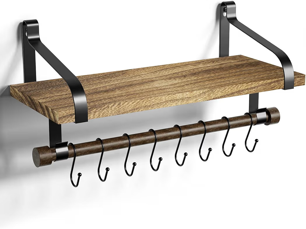 Love-KANKEI Floating Shelf Wall Shelf for Storage Rustic Wood Kitchen Spice Rack with Towel Bar a... | Amazon (US)