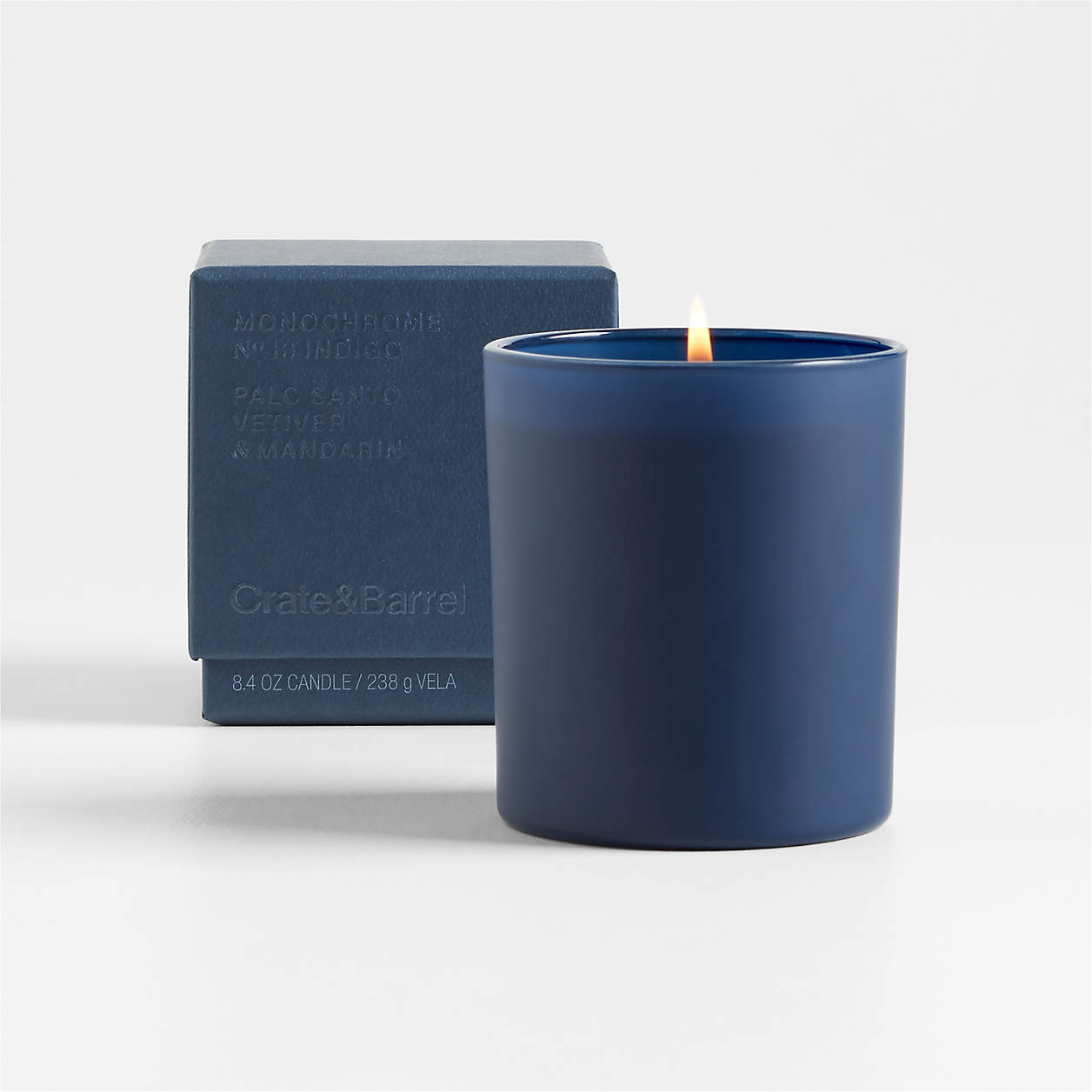 Monochrome No. 13 Indigo 1-Wick Scented Candle - Palo Santo, Vetiver and Mandarin + Reviews | Cra... | Crate & Barrel