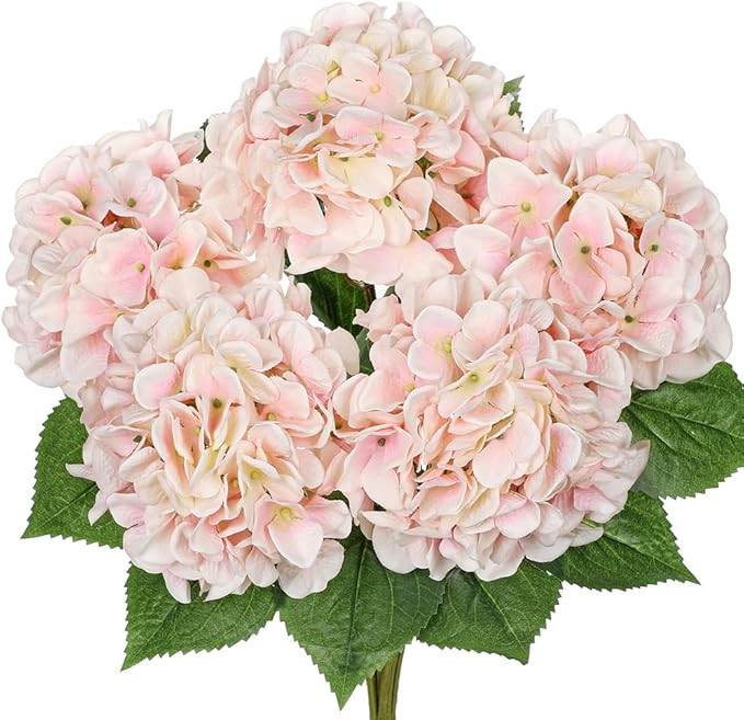 Light Pink Hydrangea Artificial Flowers Large Artificial Hydrangeas Silk Flowers for Home Decor I... | Amazon (US)
