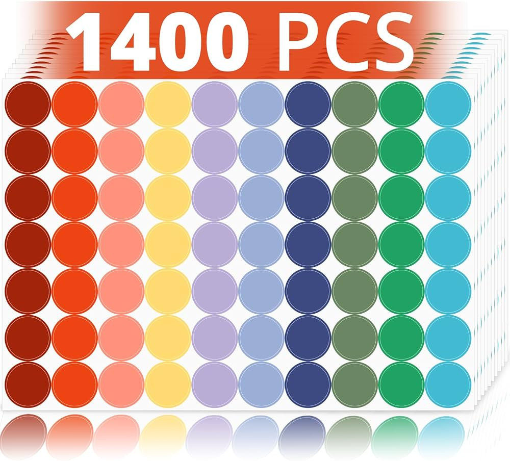 Colored Dot Stickers 1400 PCS, 3/4" Circle Sticker Labels, Round Color Coding Labels, Polka Circl... | Amazon (US)