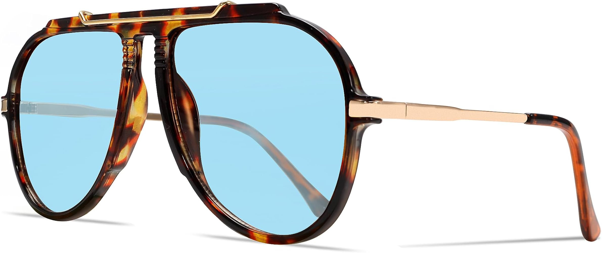 GUVIVI Oversized Aviator Sunglasses for Women 70s Retro Gold TopBar Glasses | Amazon (US)