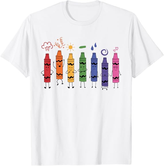 Womens Fashionable Crayon Mood Color Crayons Teacher Life T-Shirt | Amazon (US)