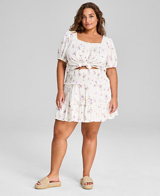 And Now This Plus Size Smocked-Waist Floral-Print Mini Skirt, Exclusively at Macy's - Macy's | Macy's