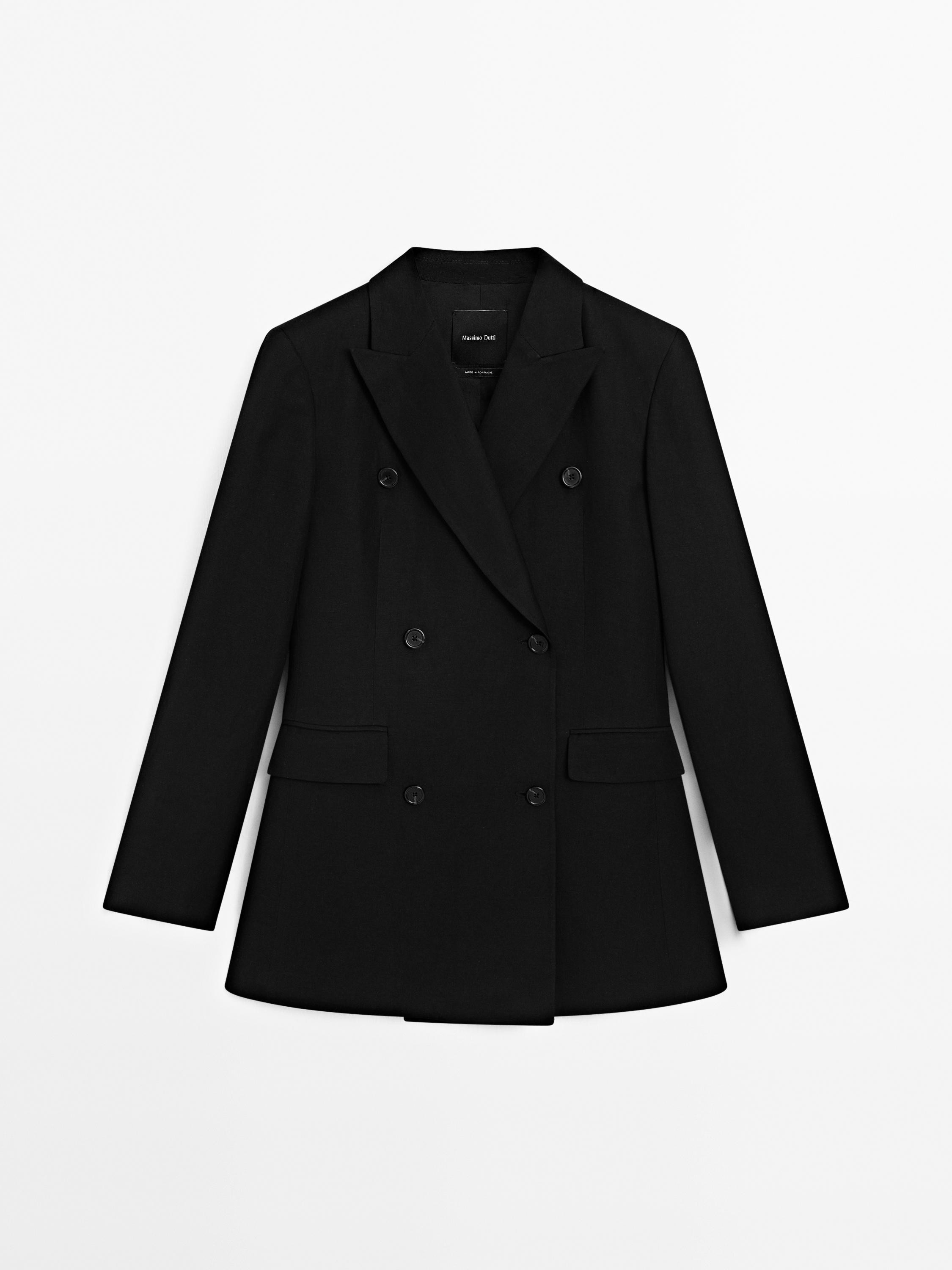 Double-breasted linen blend blazer | Massimo Dutti UK