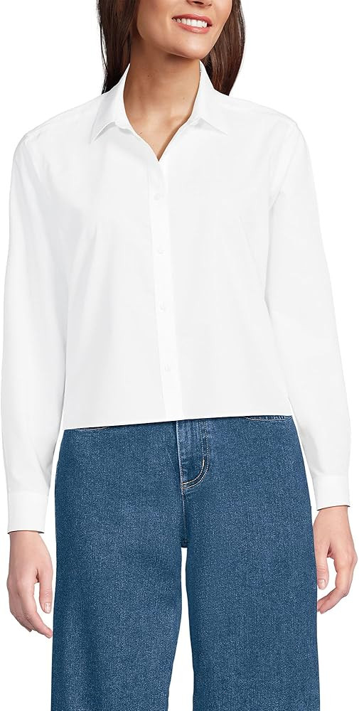 Lands' End Women's No Iron Boxy Cropped Shirt | Amazon (US)