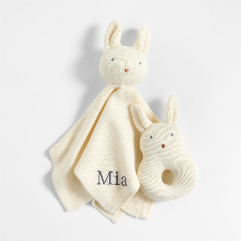 Bunny Knit Lovey and Rattle Gift Set | Crate & Kids | Crate & Barrel