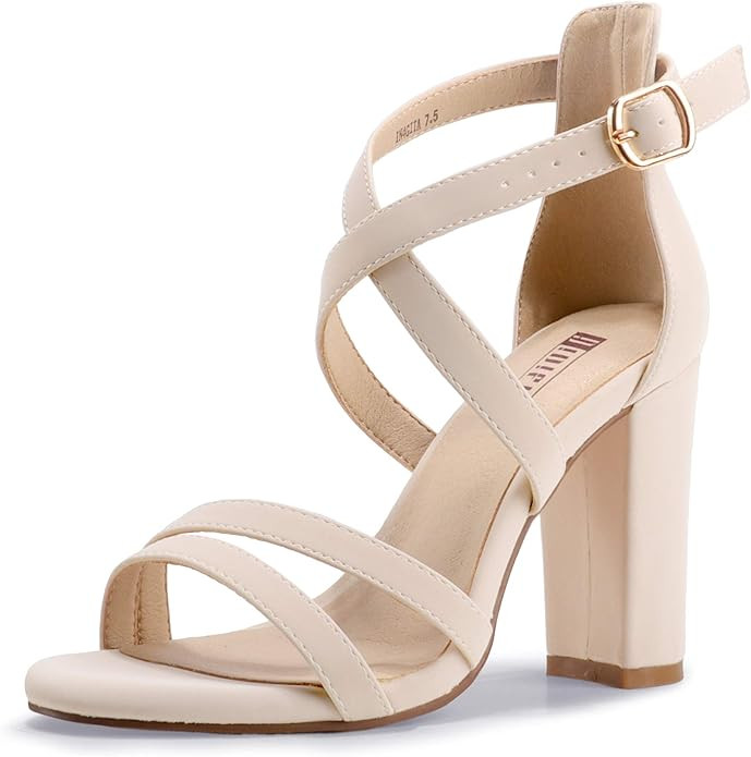 IDIFU Women's Chunky High Heel Sandal Strappy Open Toe Ankle Strap Dress Shoes for Women Bridesma... | Amazon (US)