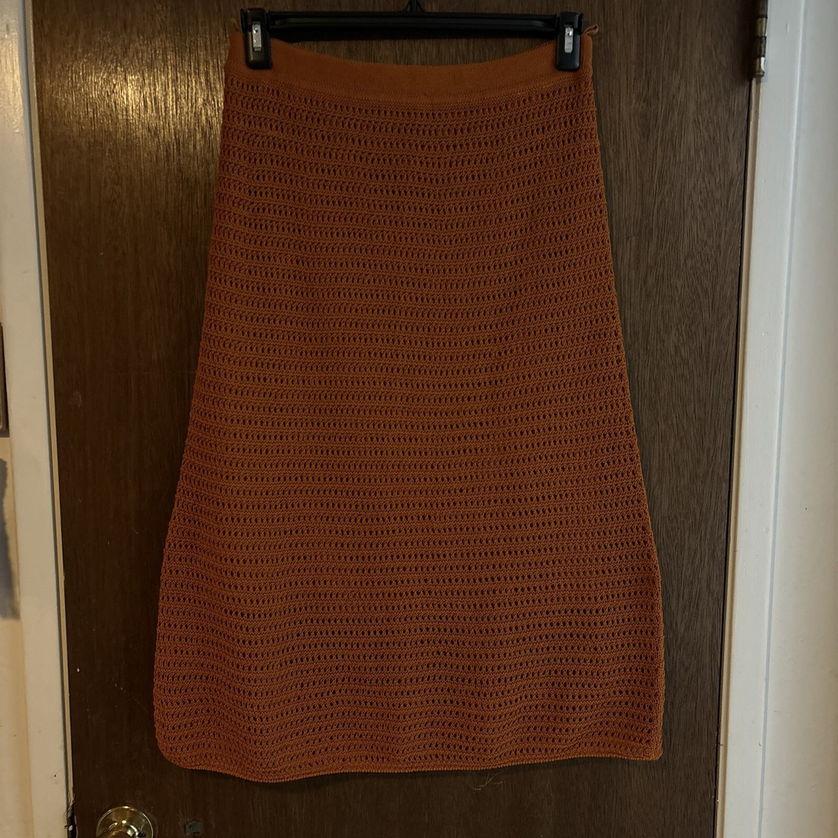 vince womens crochet knit midi skirt sz medium burnt orange cotton blend | eBay US