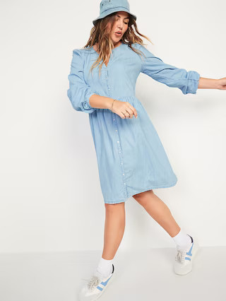 Long-Sleeve Fit & Flare Chambray Mini Dress for Women | Old Navy (US)