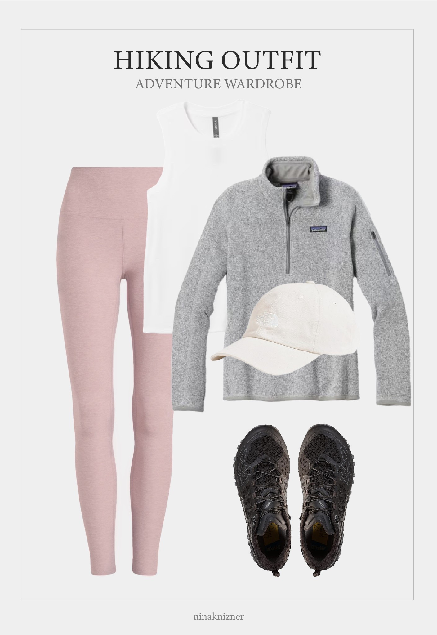 Hiking outfit for long summer days.

Stay warm from early morning starts to late night adventures with this favorite grey Patagonia fleece pullover. The pink Lululemon leggings looks beautiful at golden hour and the white tank and baseball cap stands out beautifully for photoshoots.

#adventure #mountain #hikingoutfit 

#LTKActive #LTKStyleTip #LTKSeasonal