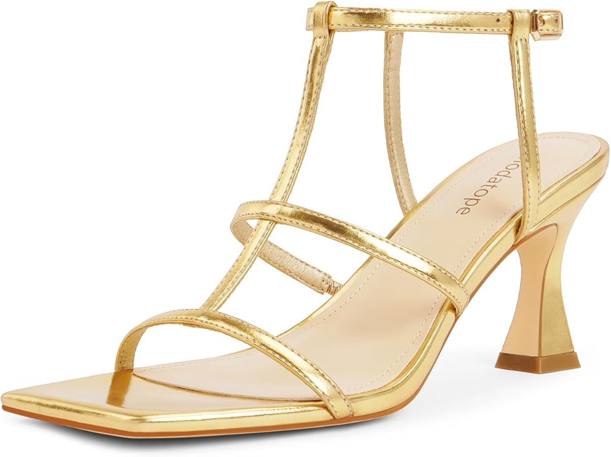 Modatope Strappy Sandals Women Square Toe Ankle Strap Heeled Sandals Open Toe T-Strap Gladiator S... | Amazon (US)