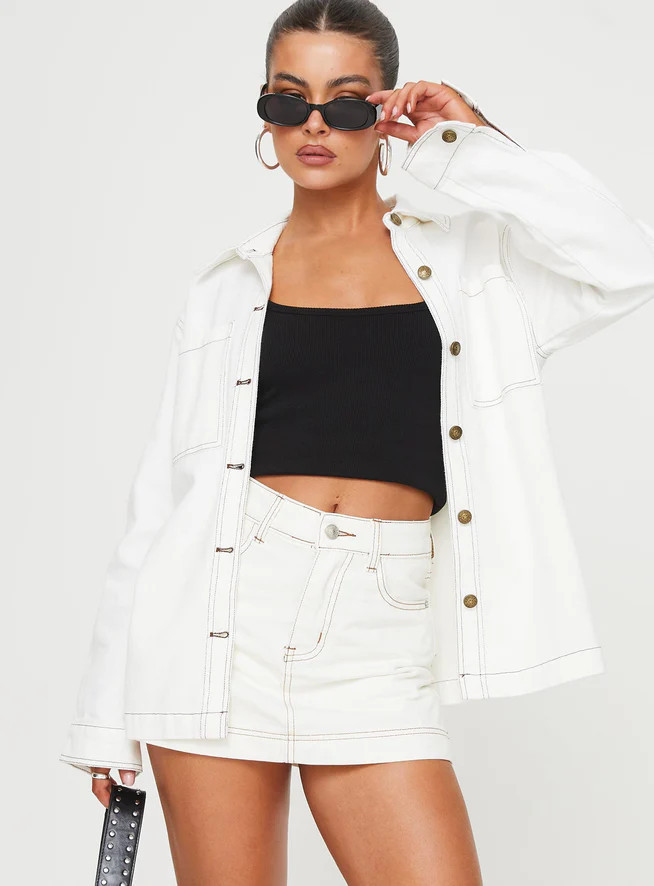 Katlynne Denim Mini Skort White | Princess Polly AU