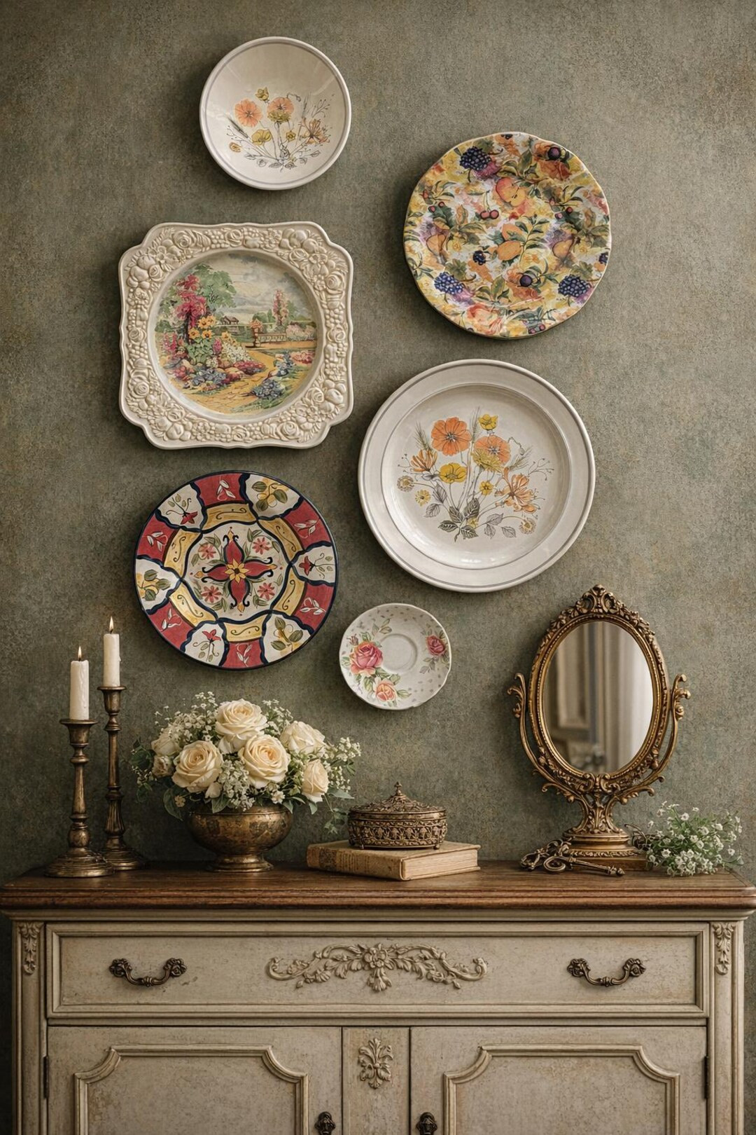 Antique Wall Plates Collection, Vintage Floral Decor Set, Elegant Gallery Wall, Set of 6 | Etsy (US)