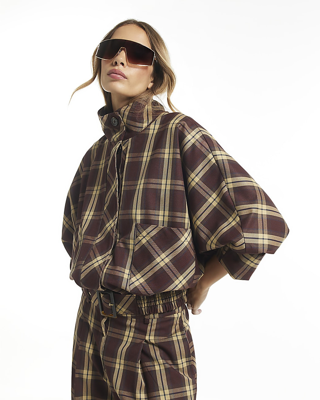 Red Check Batwing Bomber Jacket | River Island UK & IE