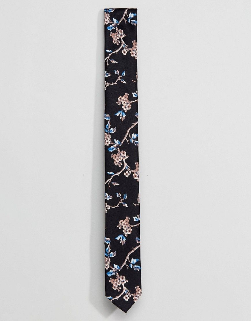 ASOS Slim Tie in Floral Design - Black | ASOS US