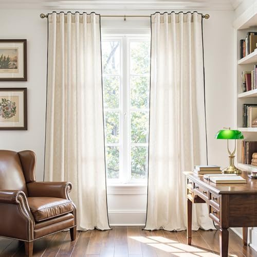jinchan Beige Linen Blend Curtains with Black Trim, French Style Drapes for Living Room Bedroom 2 Panels 96 Inches Length Neutral Curtains Farmhouse Modern Window Treatment with Rod Pocket Back Tab | Amazon (US)