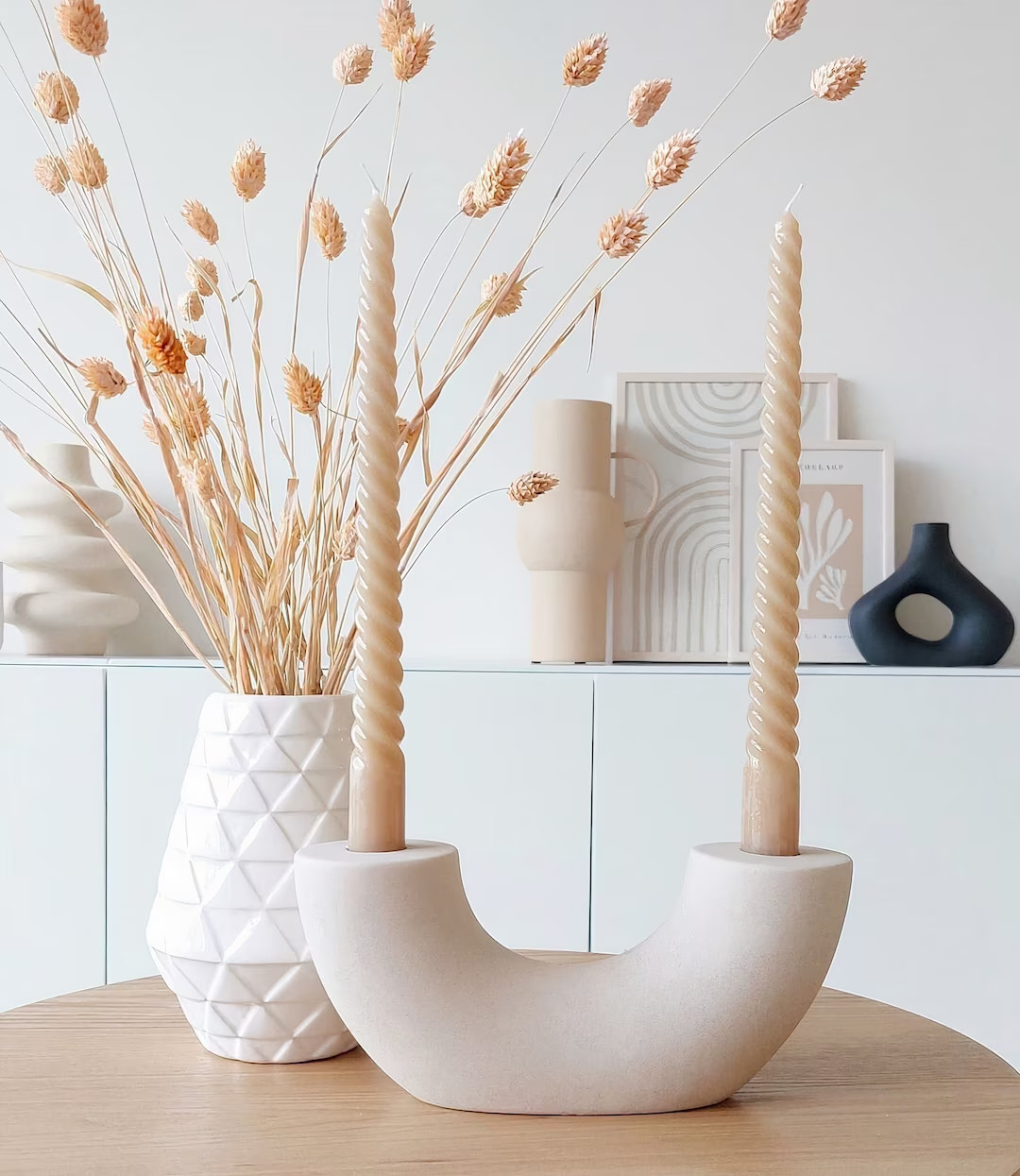 Half Round Circle Ceramic Candle Holder Stick, Nordic Style Candlestick, Minimal Candle Holder, D... | Etsy (US)