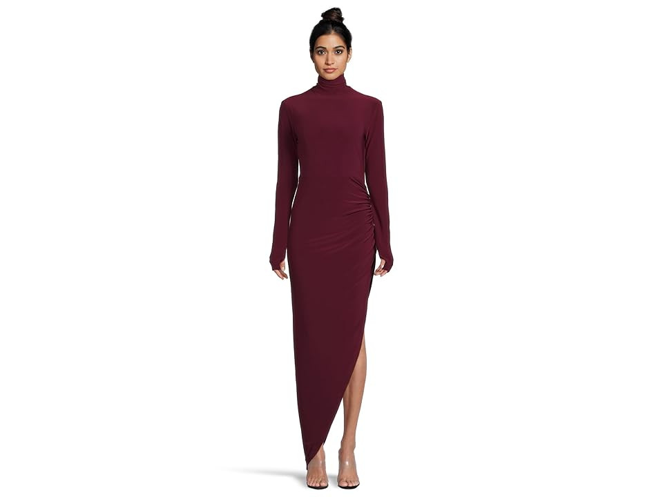Norma Kamali Long Sleeve Turtle Neck Side Drape Gown (25) Women's Dress Plum : XL (Women's 10), Elastane/Polyester | Zappos