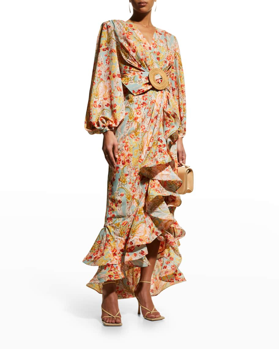 Bronx and Banco Luisa Belted Ruffle Maxi Dress | Neiman Marcus