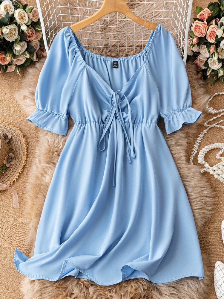 Plus Knot Front Flounce Sleeve A-line Dress | SHEIN