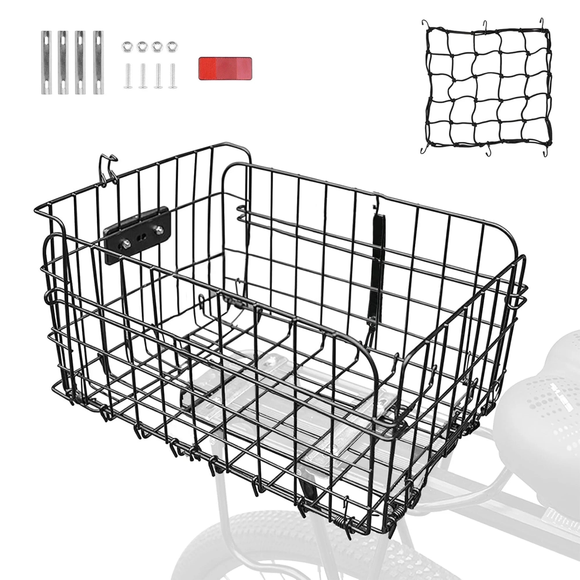 Tripumer Folding Rear Bicycle Basket Large Capacity Metal Cargo Basket with Reflector, Mesh Cover... | Walmart (US)