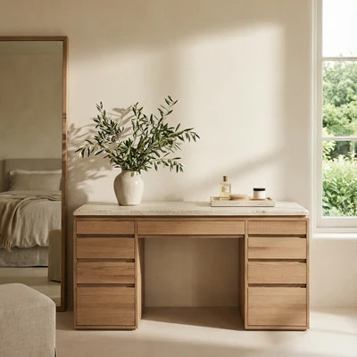 Ojai Vanity Desk White Oak Marble | House of Leon