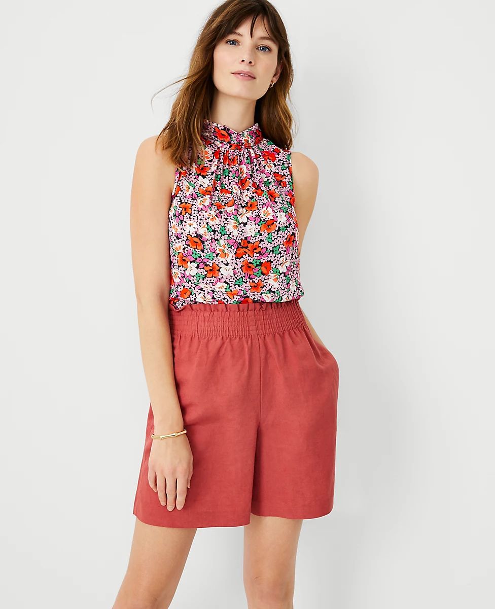 Floral Mixed Media Tie Neck Shell | Ann Taylor (US)