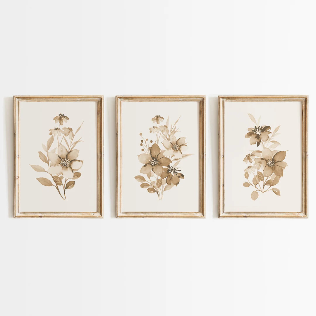 Neutral Watercolor Flower Painting Botanical Print Set of 3 Posters Farmhouse Bedroom Decor Neutr... | Etsy (US)