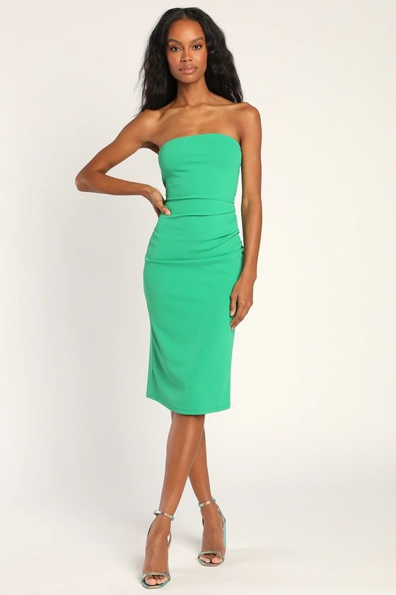 Flaunt the Fit Green Strapless Cutout Bodycon Midi Dress | Lulus (US)