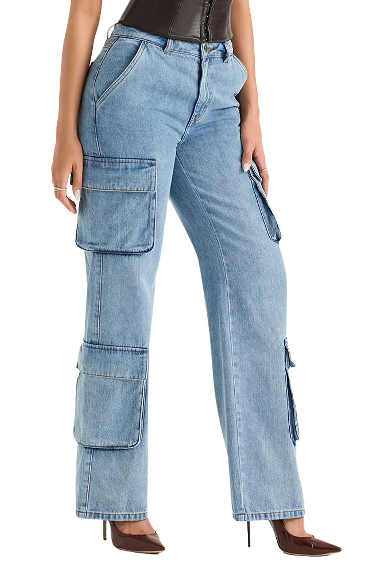 Ria Washed Utility Cargo Jeans | Nordstrom
