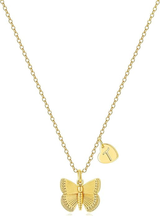 MONOZO Initial Butterfly Necklace for Women - 14K Gold Filled Cute Initial Butterfly Necklace Gir... | Amazon (US)
