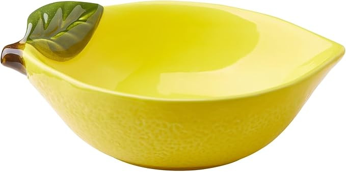 Yellow ceramic lemon bowl, 8.07 inches long x 5.51 inches wide x 2.75 inches high. | Amazon (US)