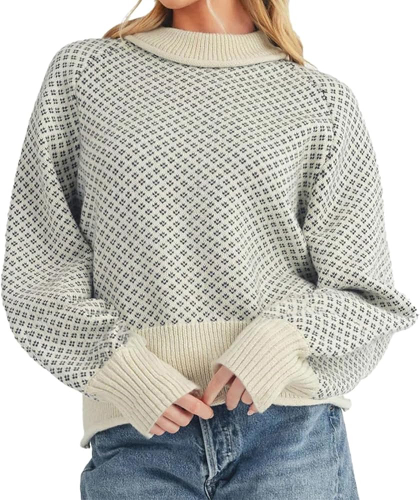 D-Sun Women Crewneck Plaid Sweater Long Sleeves Color Block Pullover Sweater Casual Winter Chunky... | Amazon (US)