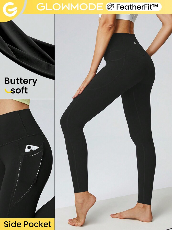 GLOWMODE 24" FeatherFit™ High-Rise Side Pocket Leggings | SHEIN