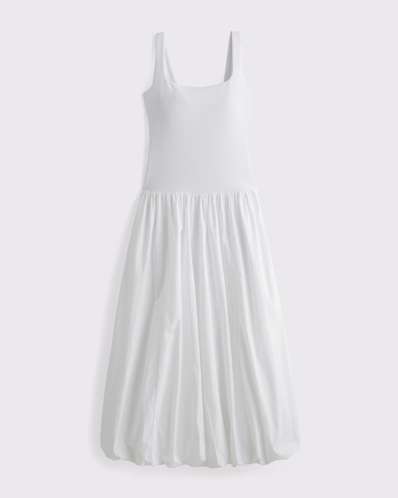 Women's Mixed Fabric Bubble Hem Midi Dress | Women's Dresses & Jumpsuits | Abercrombie.com | Abercrombie & Fitch (US)