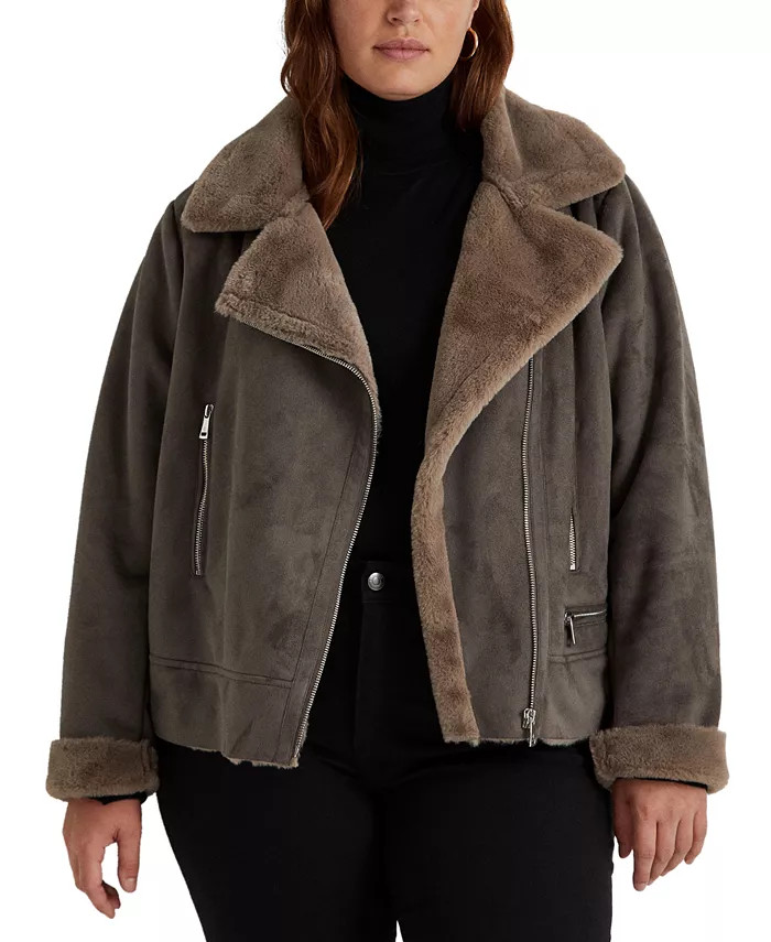 Women's Plus Size Faux-Shearling Moto Jacket | Macy's Canada
