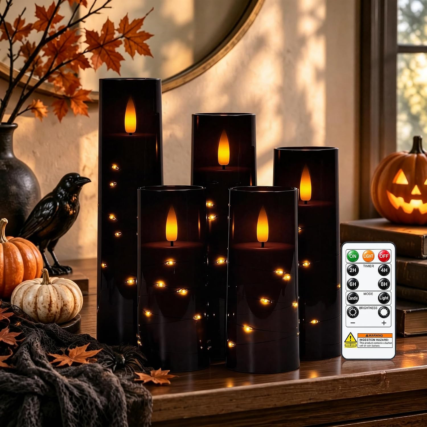 Raycare Black Halloween Flameless Battery Operated Candle with Remote Timer | Amazon (US)