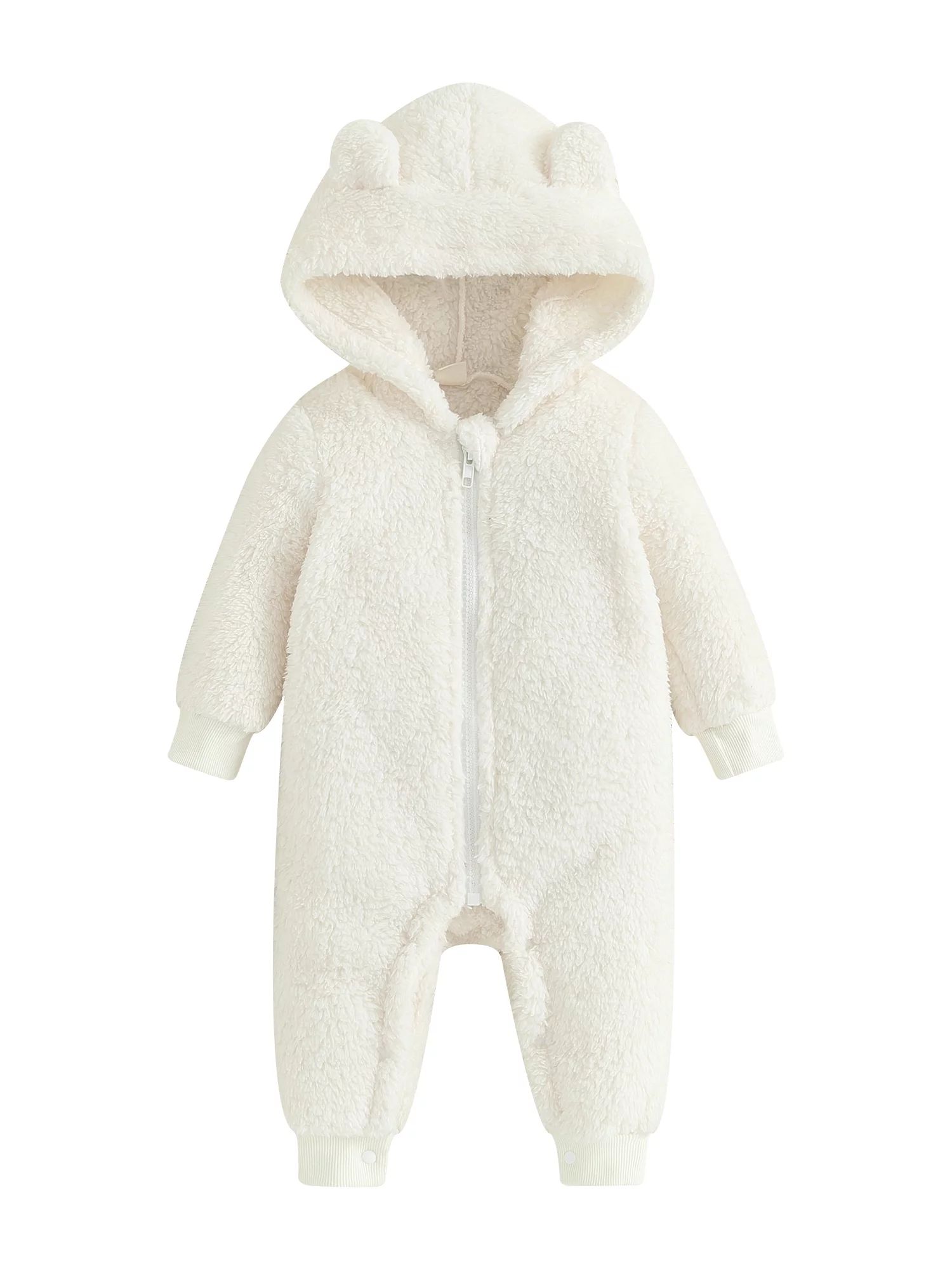 Baby Girls Solid Color Long Sleeve Plush Zipper Hooded Jumpsuit | Walmart (US)