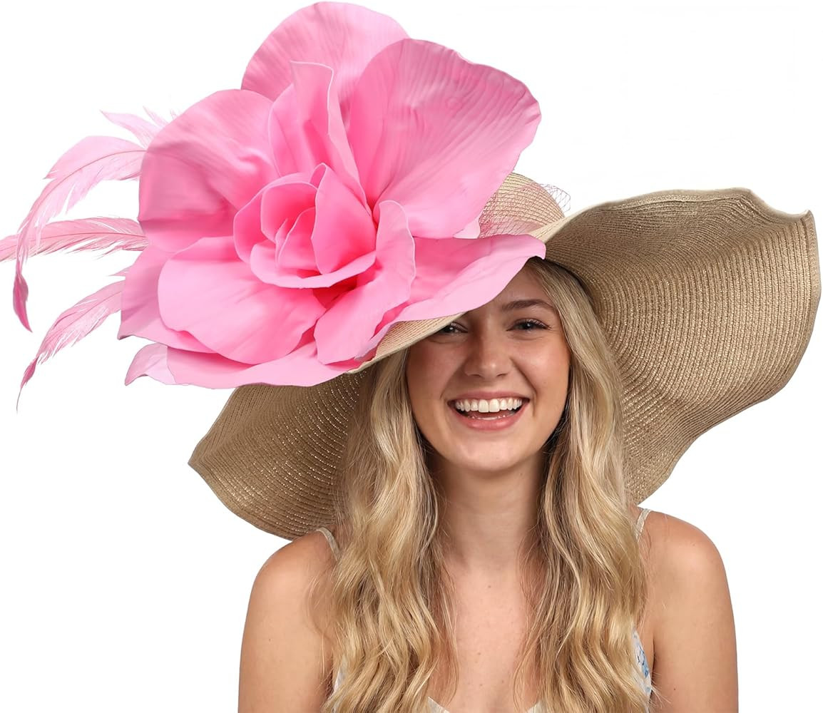 Derby Hats for Women Vintage Large Flower Fascinator Hat Derby Tea Party Outfit Bridal Wedding Te... | Amazon (US)