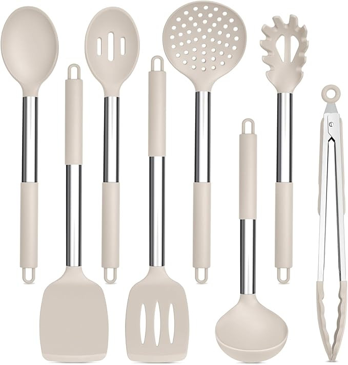 TeamFar Kitchen Utensils Set of 8, Silicone Utensils Kitchen Tools Set with Stainless Steel Handl... | Amazon (US)