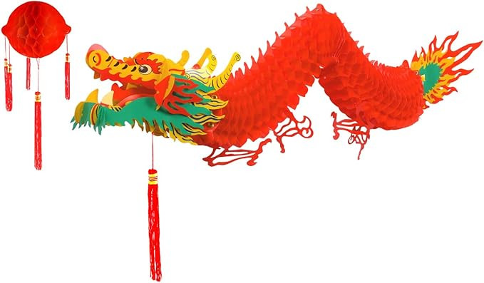 TUPARKA Chinese Dragon with Red Lantern for Chinese Lunar New Year Decoration(4.92 Feet) | Amazon (US)