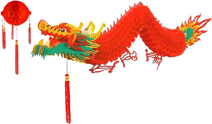 TUPARKA Chinese Dragon with Red Lantern for Chinese Lunar New Year Decoration(4.92 Feet) | Amazon (US)