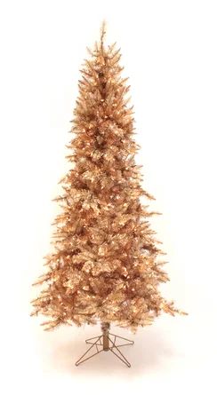 The Holiday Aisle® Slim Champagne Pine Artificial Christmas Tree with Clear/White Lights | Wayf... | Wayfair North America