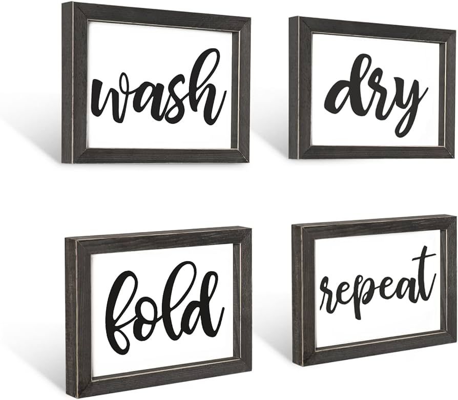 Mokof Laundry Room Decor Wash Fold Dry Repeat Mini Signs Set of 4, Farmhouse Laundry Room Decorat... | Amazon (US)