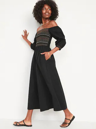 Fit & Flare Smocked Off-the-Shoulder Maxi Dress for Women | Old Navy (CA)