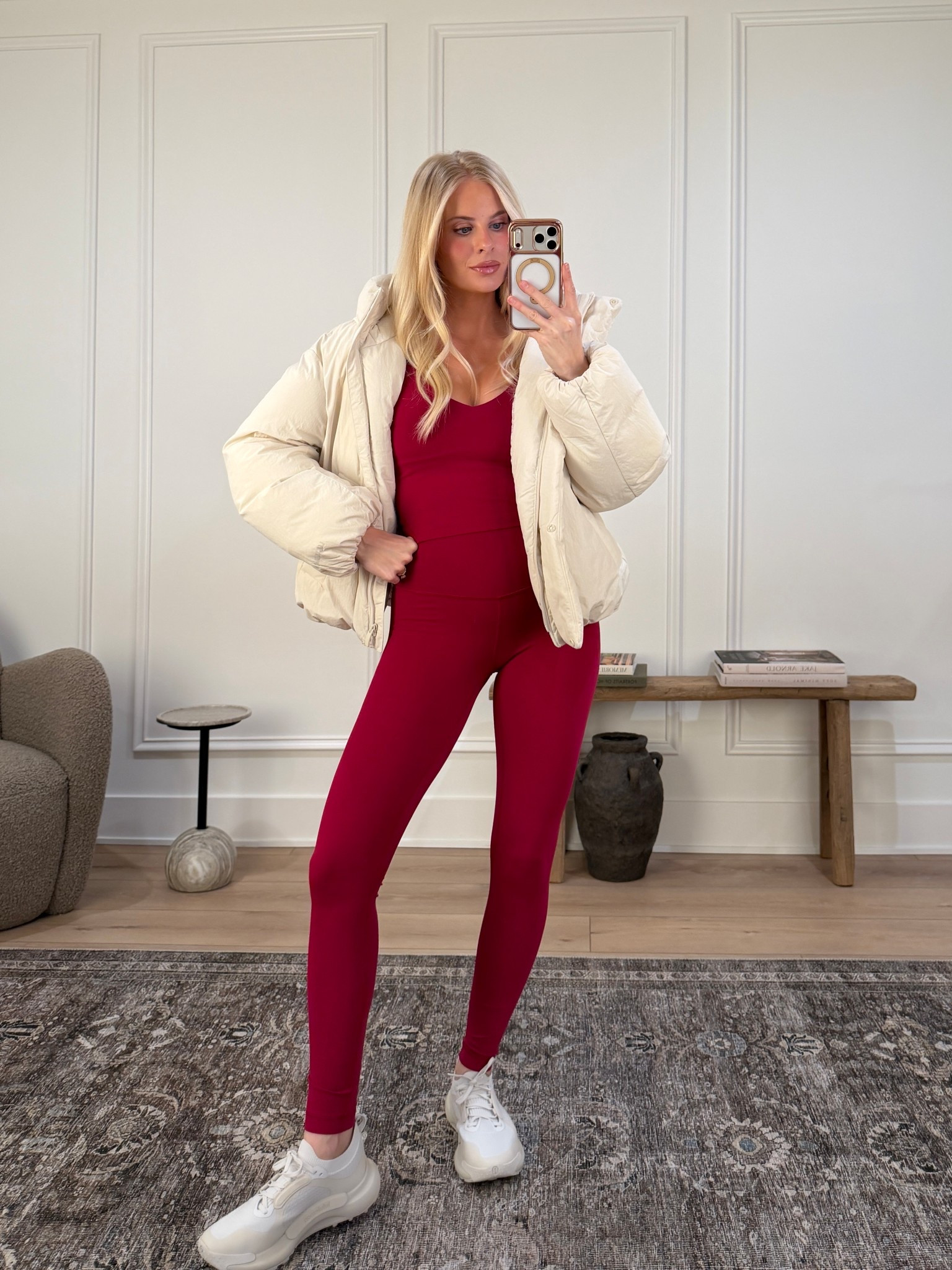 Wearing an 8 in top, 6 in leggings (28”) - both in color berry ramble, small in coat, shoes are tts! #kathleenpost @lululemon #lululemoncreator #ad 

#LTKootd #LTKActive #LTKfitnessgoals